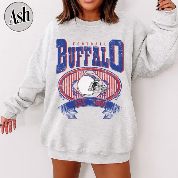 Buffalo Football Vintage Style Crewneck Sweatshirt 17 - Picture 1 of 5
